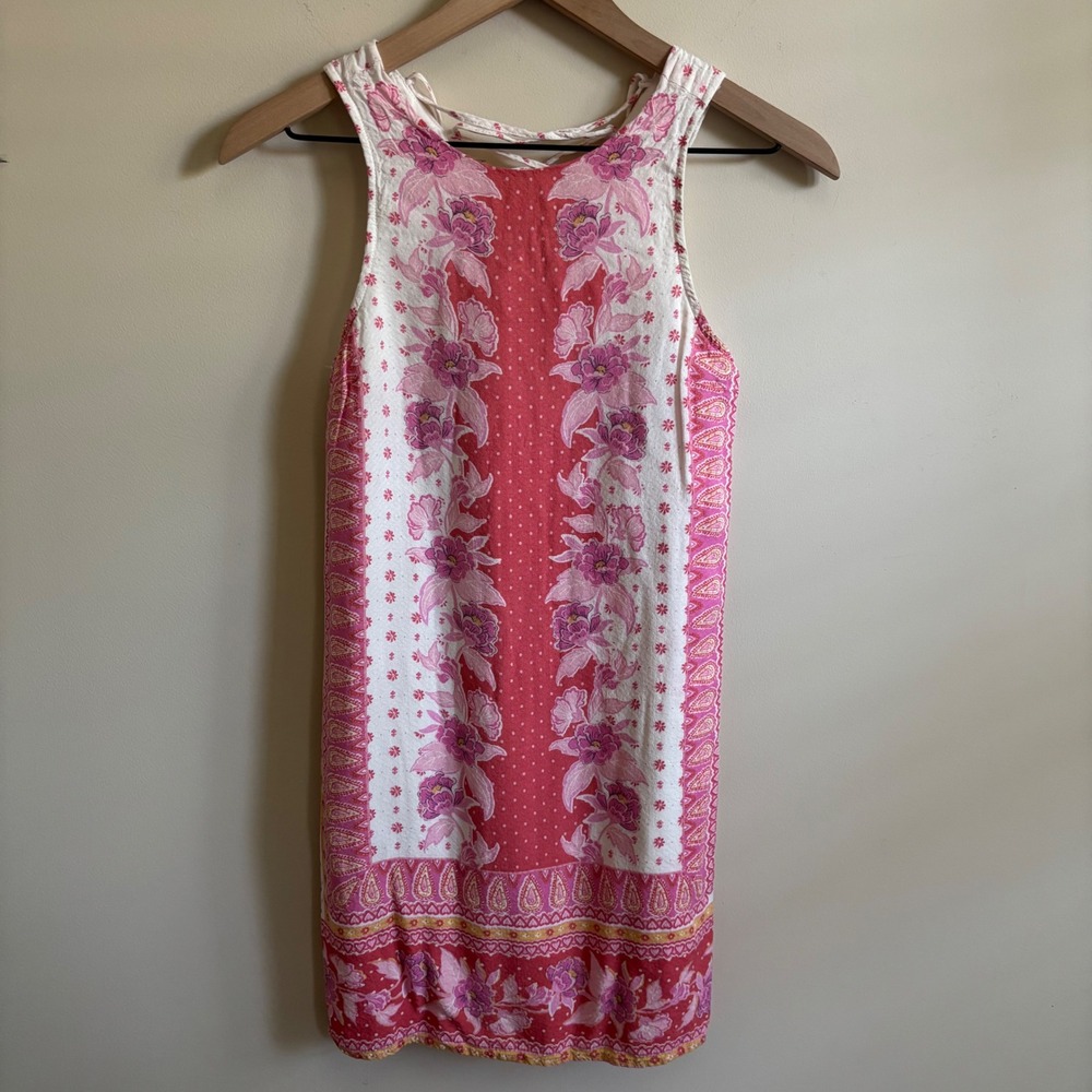 Aeropostale Pink Floral Paisley Lace Up Back Mini Dress XS